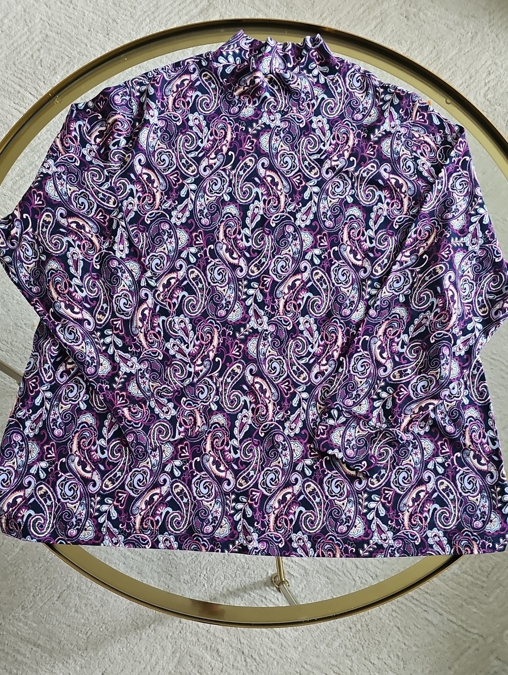 Lands' End Women's Mock Turtleneck Paisley Long Sleeve Shirt - Purple & Pink